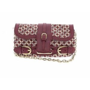 Jimmy Choo Burgundy Silk Leather Trim Chain Shoulder Bag Clutch Designer Chic